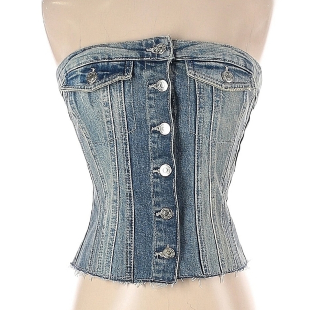 Zara Blue Corset Style Denim Top size S - Picture 14 of 16